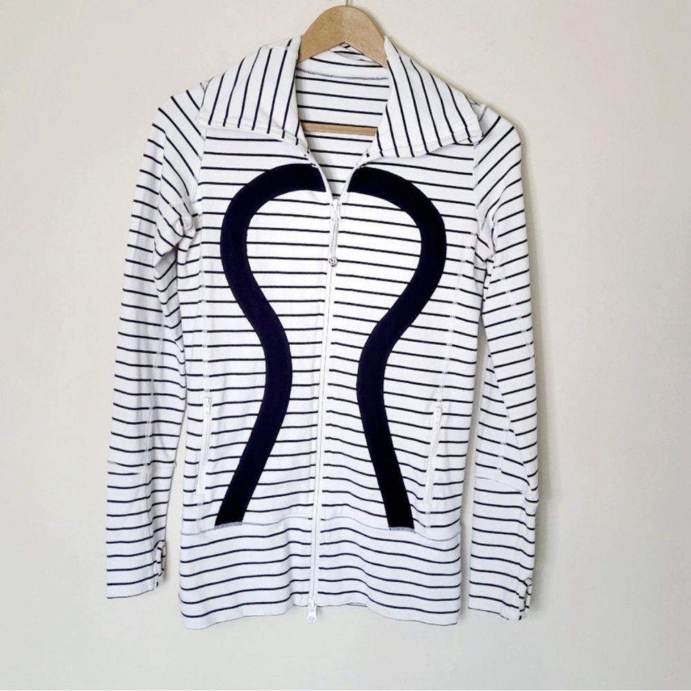 Lululemon In Stride Jacket Quiet Stripe White Deep Indigo / Deep Indigo Size 4 - Picture 5 of 10